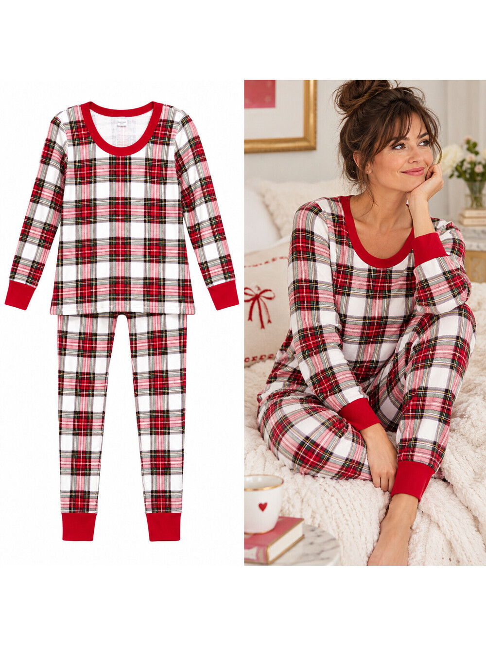Hanna Anderson Plaid Pajamas Women’s Small 100% Organic Cotton Cabin Christmas